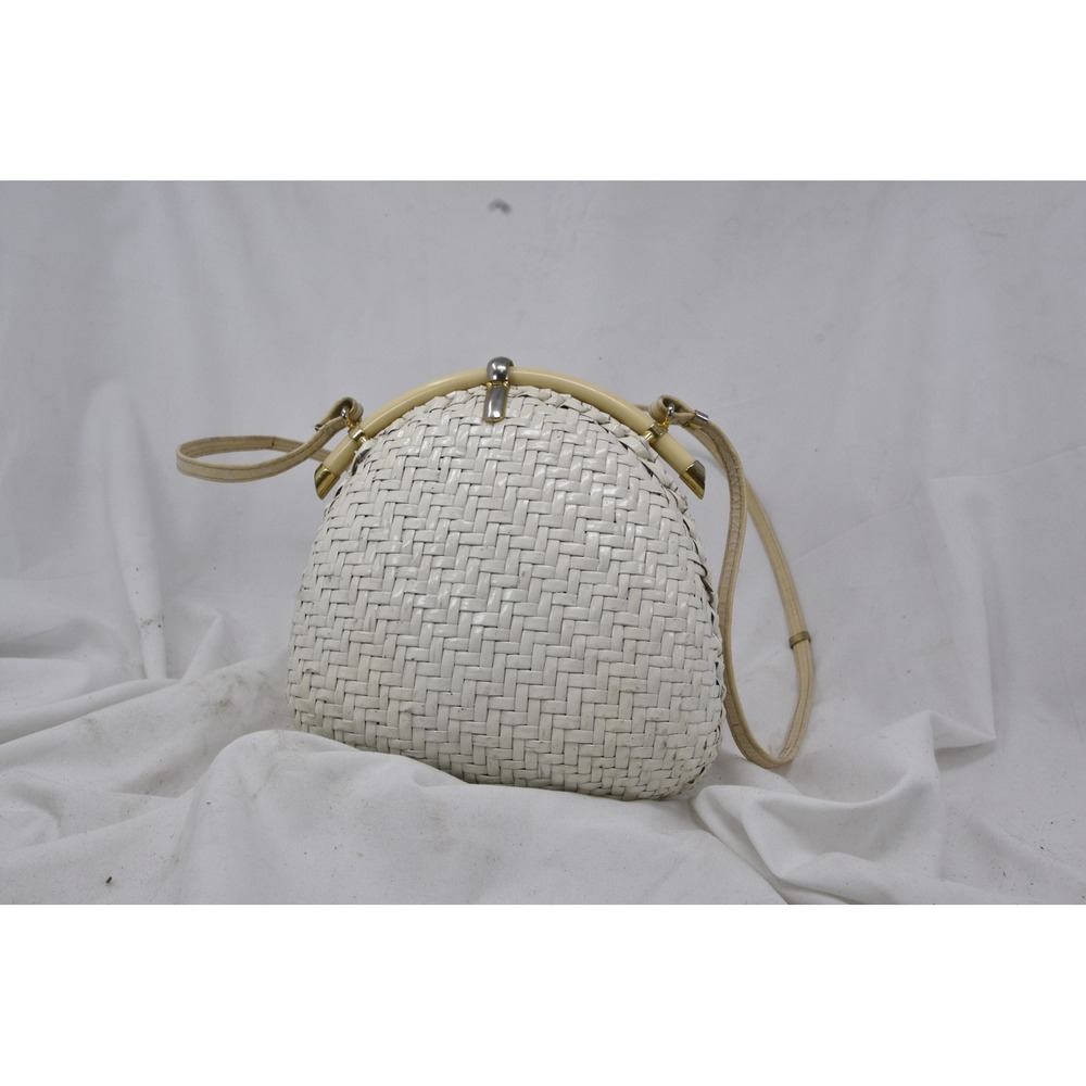 Rodo Italy Wicker Crossbody Bag Women Small White Good Vintage Woven Italian